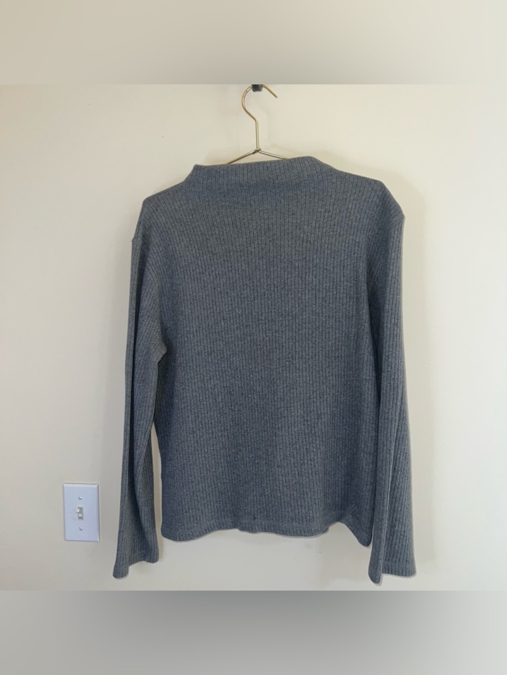 Lauren Ralph Lauren Ribbed Mock Neck Sweater Gray Cotton Logo Size L - Picture 2 of 9